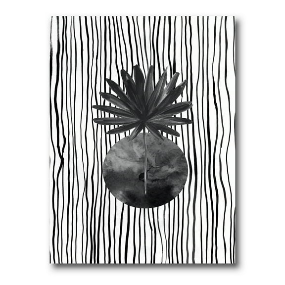 Designart ' Black and White Striped Under Tropical Leaf I ' Modern Canvas Wall Art Print