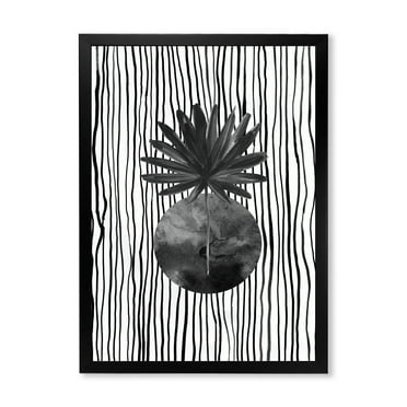 Designart 'Black and White Striped Under Tropical Leaf I' Modern Framed Art Print