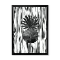 Designart 'Black and White Striped Under Tropical Leaf I' Modern Framed Art Print