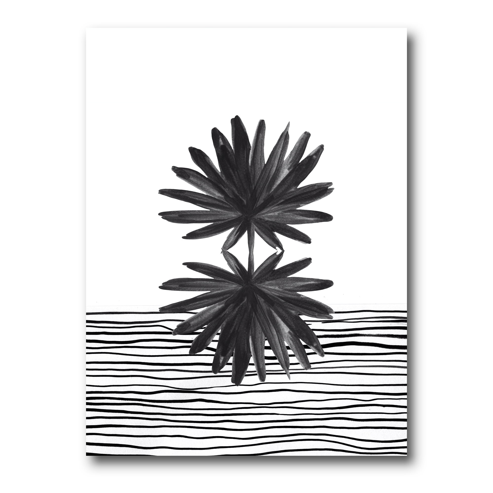 Designart ' Black and White Striped Under Tropical Leaf II ' Modern Canvas Wall Art Print