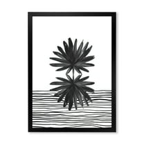 Designart 'Black and White Striped Under Tropical Leaf II' Modern Framed Art Print