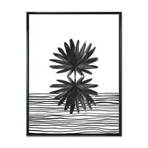 Designart 'Black and White Striped Under Tropical Leaf II' Modern Framed Canvas Wall Art Print