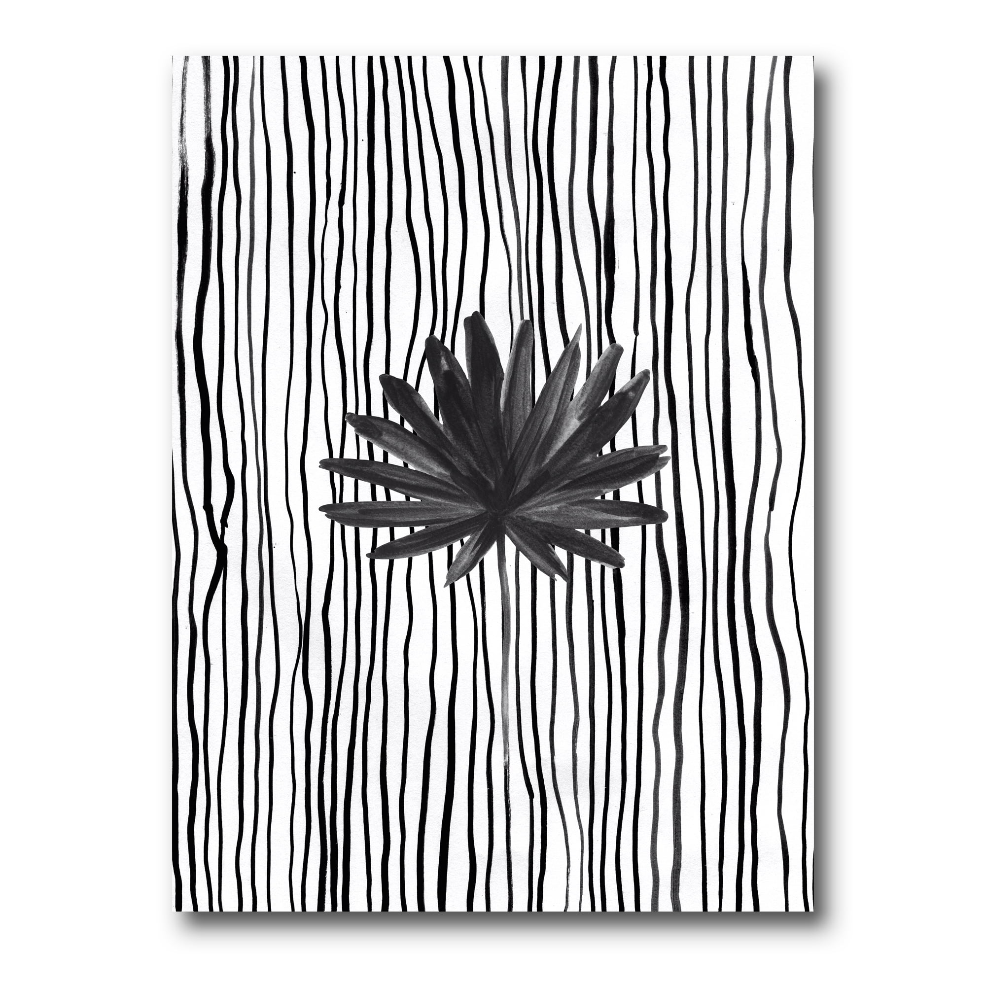Designart ' Black and White Striped Under Tropical Leaf III ' Modern Canvas Wall Art Print