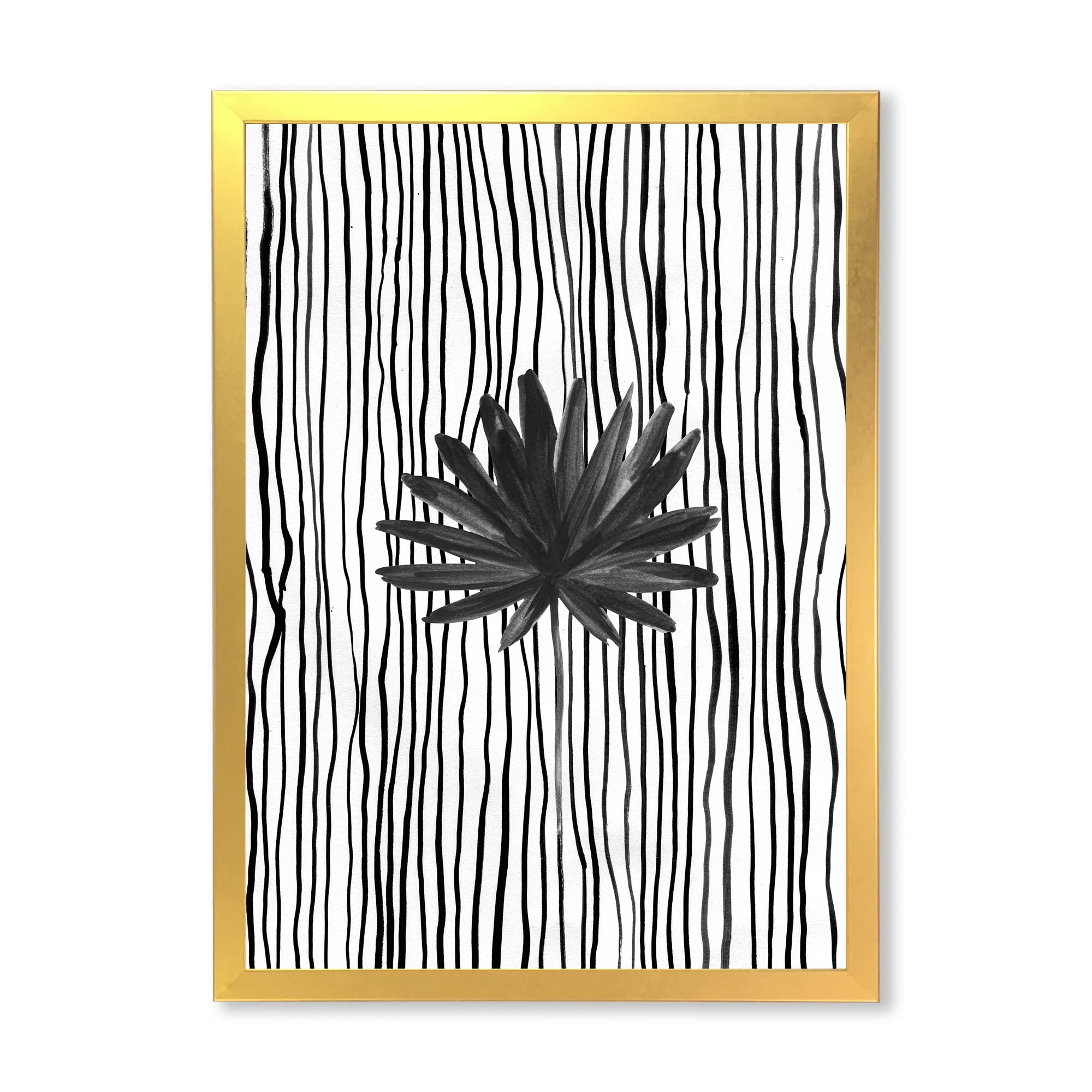 Designart 'Black and White Striped Under Tropical Leaf III' Modern Framed Art Print