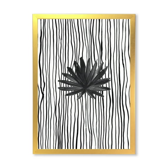 Designart 'Black and White Striped Under Tropical Leaf III' Modern Framed Art Print