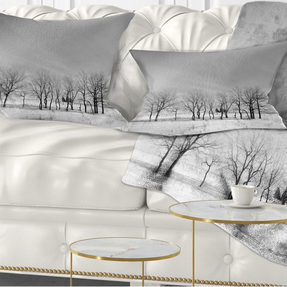 Designart Black and White Trees in Winter - Landscape Printed Throw Pillow - 12x20