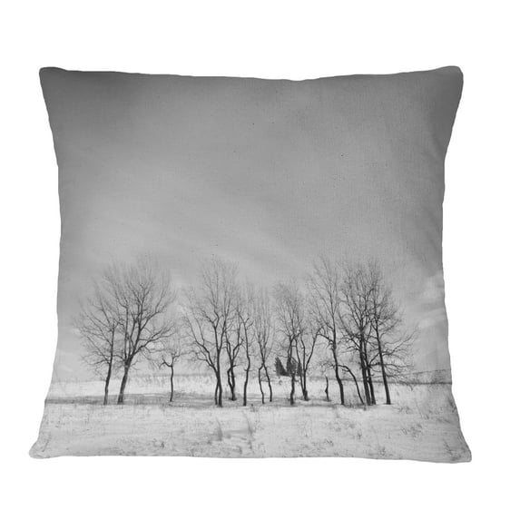Designart Black and White Trees in Winter - Landscape Printed Throw Pillow - 16x16