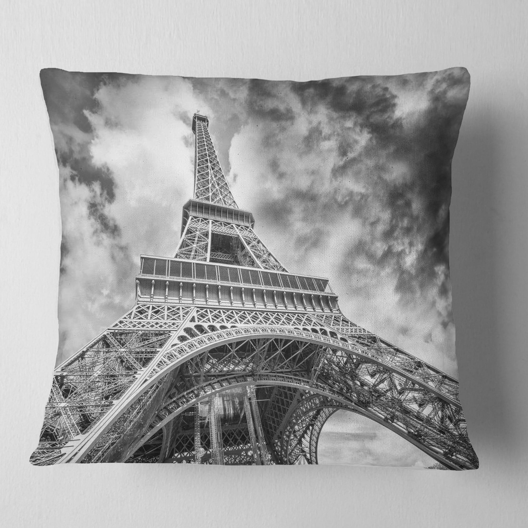 Designart Black and White View of Paris Paris Eiffel Tower - Cityscape Throw Pillow - 18x18