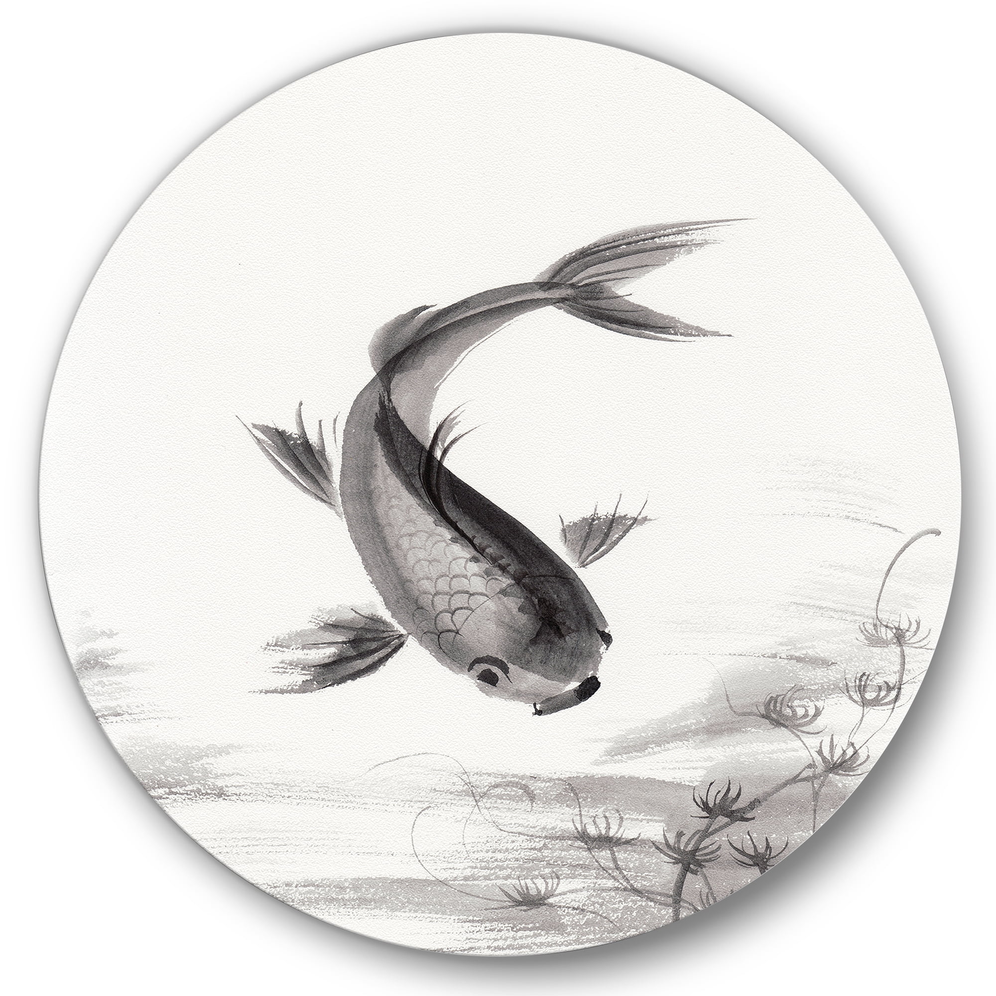 Designart 'Black and White Vintage Fish I' Nautical & Coastal Circle Metal Wall Art 11x11 - Disc of 11