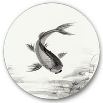 Designart 'Black and White Vintage Fish I' Nautical & Coastal Circle Metal Wall Art 36x36 - Disc of 36