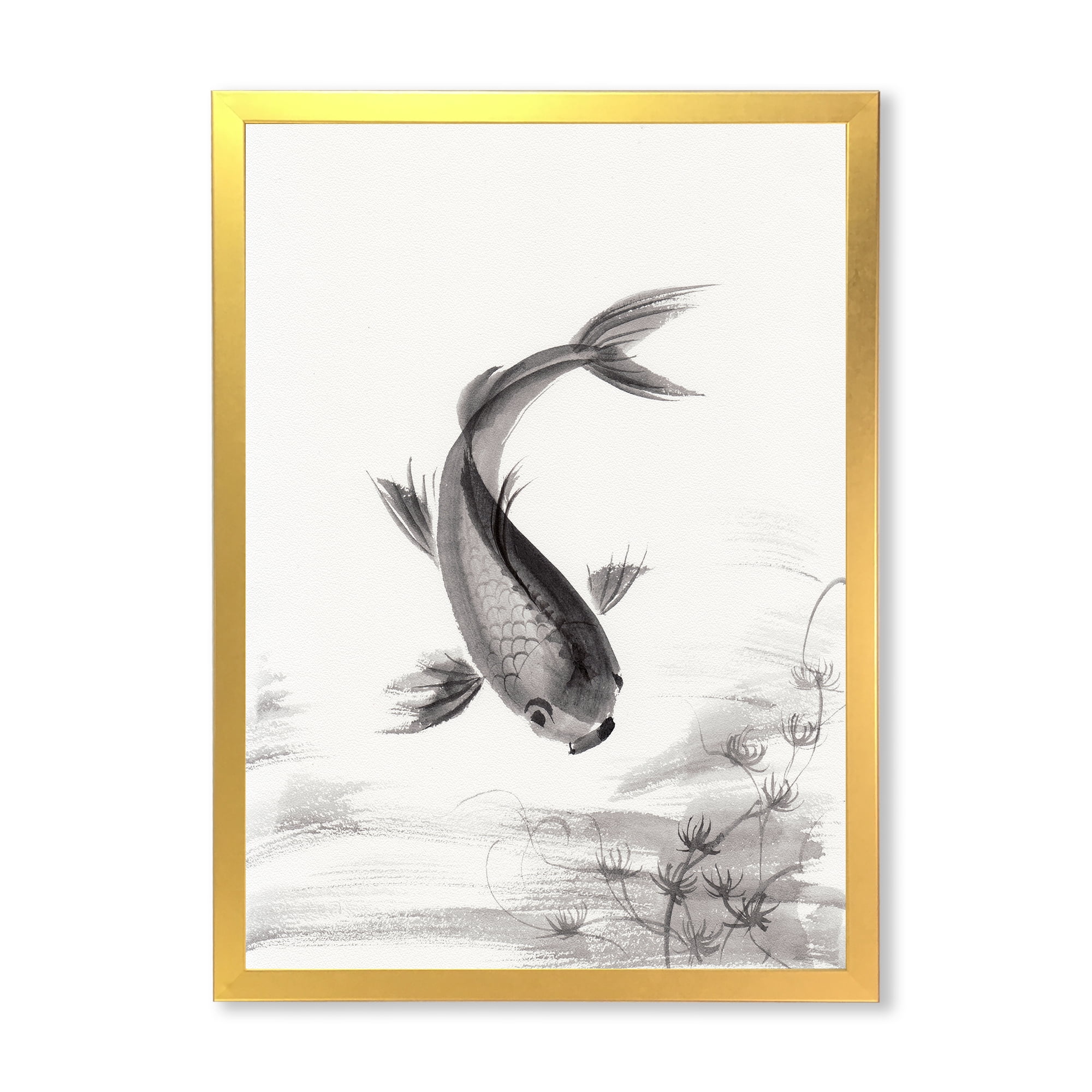 Designart 'Black and White Vintage Fish I' Nautical & Coastal Framed Art Print