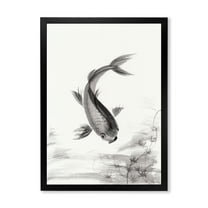 Designart 'Black and White Vintage Fish I' Nautical & Coastal Framed Art Print