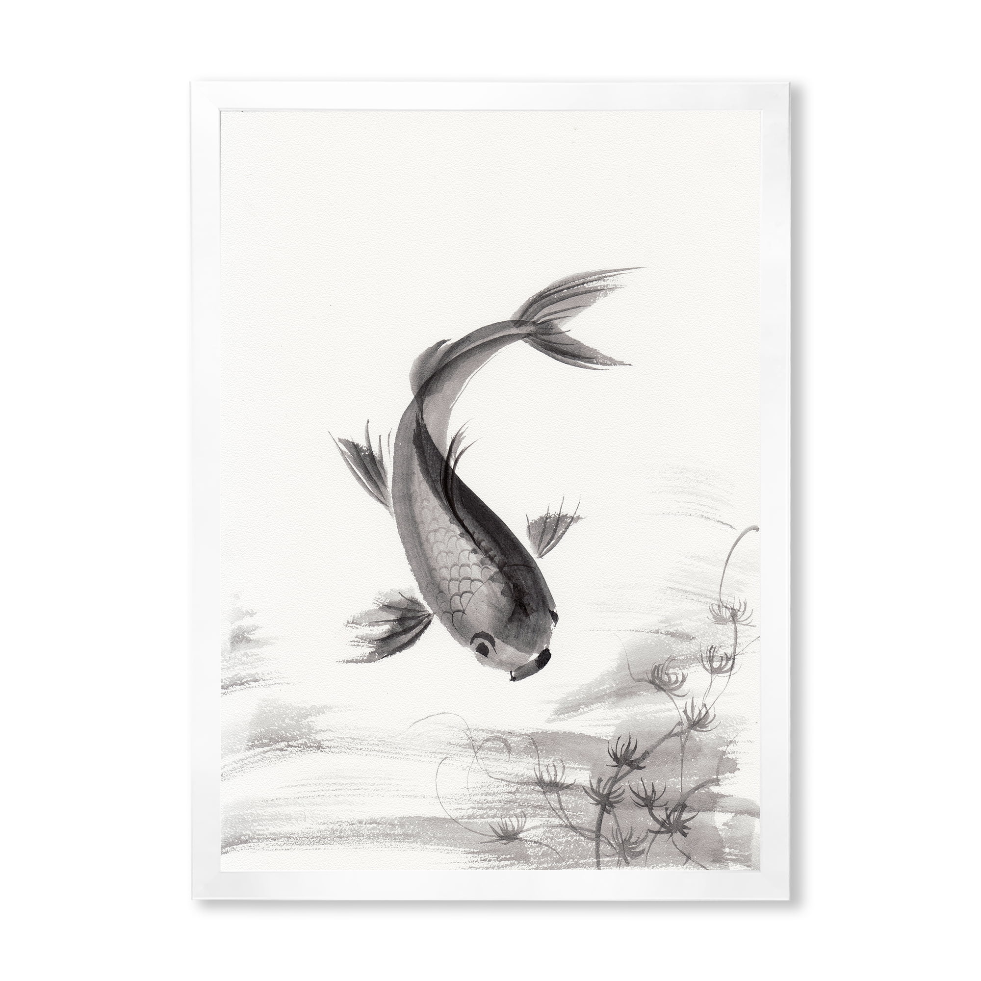Designart 'Black and White Vintage Fish I' Nautical & Coastal Framed Art Print