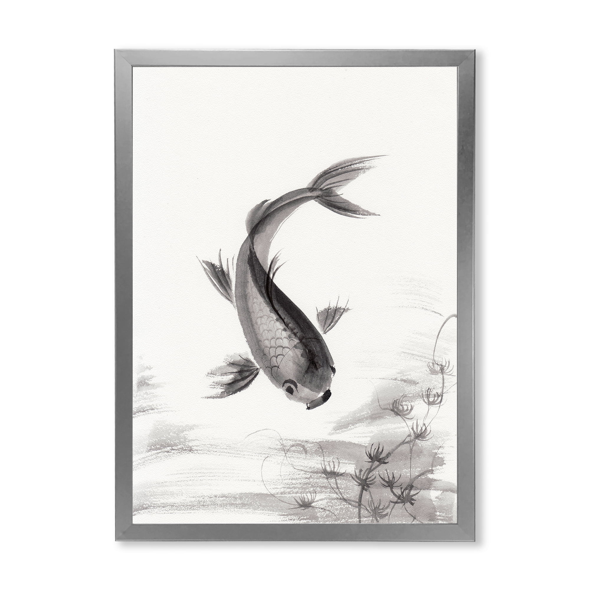 Designart 'Black and White Vintage Fish I' Nautical & Coastal Framed Art Print