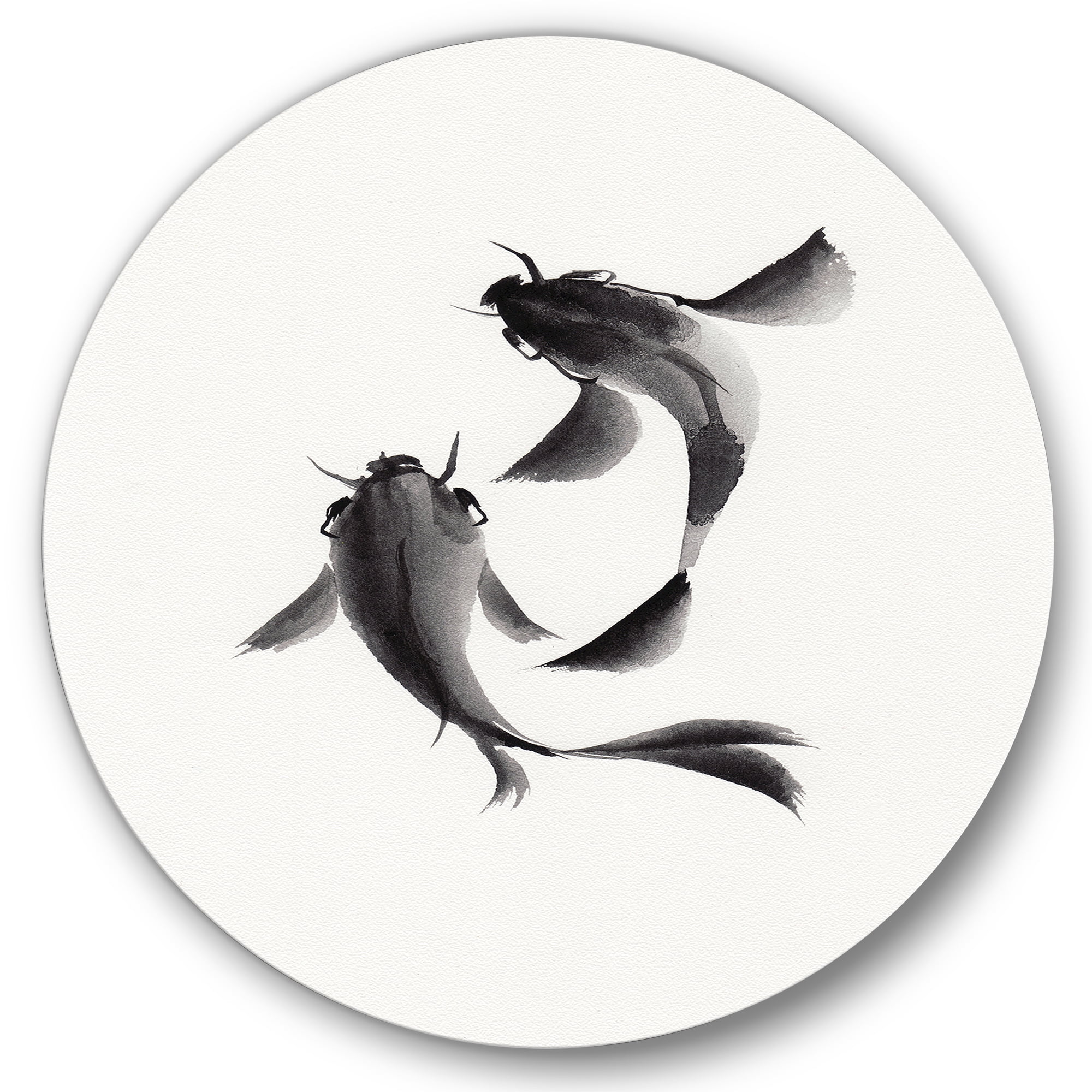 Designart 'Black and White Vintage Fish II' Nautical & Coastal Circle Metal Wall Art 36x36 - Disc of 36