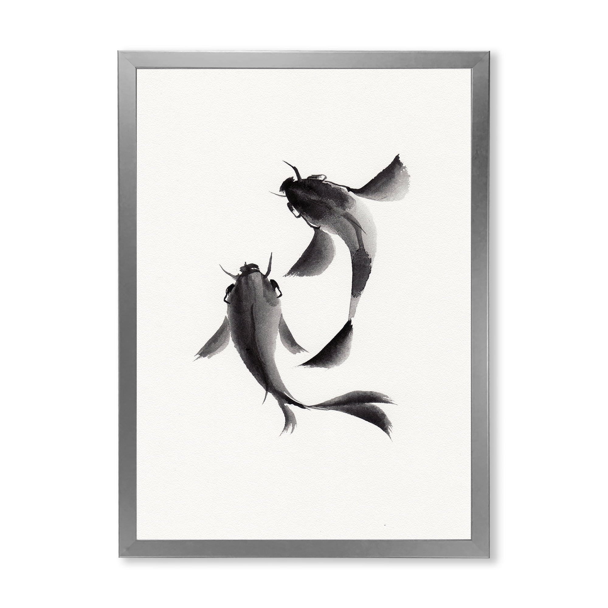 Designart 'Black and White Vintage Fish II' Nautical & Coastal Framed Art Print