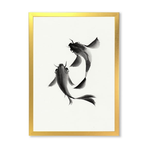 Designart 'Black and White Vintage Fish II' Nautical & Coastal Framed Art Print