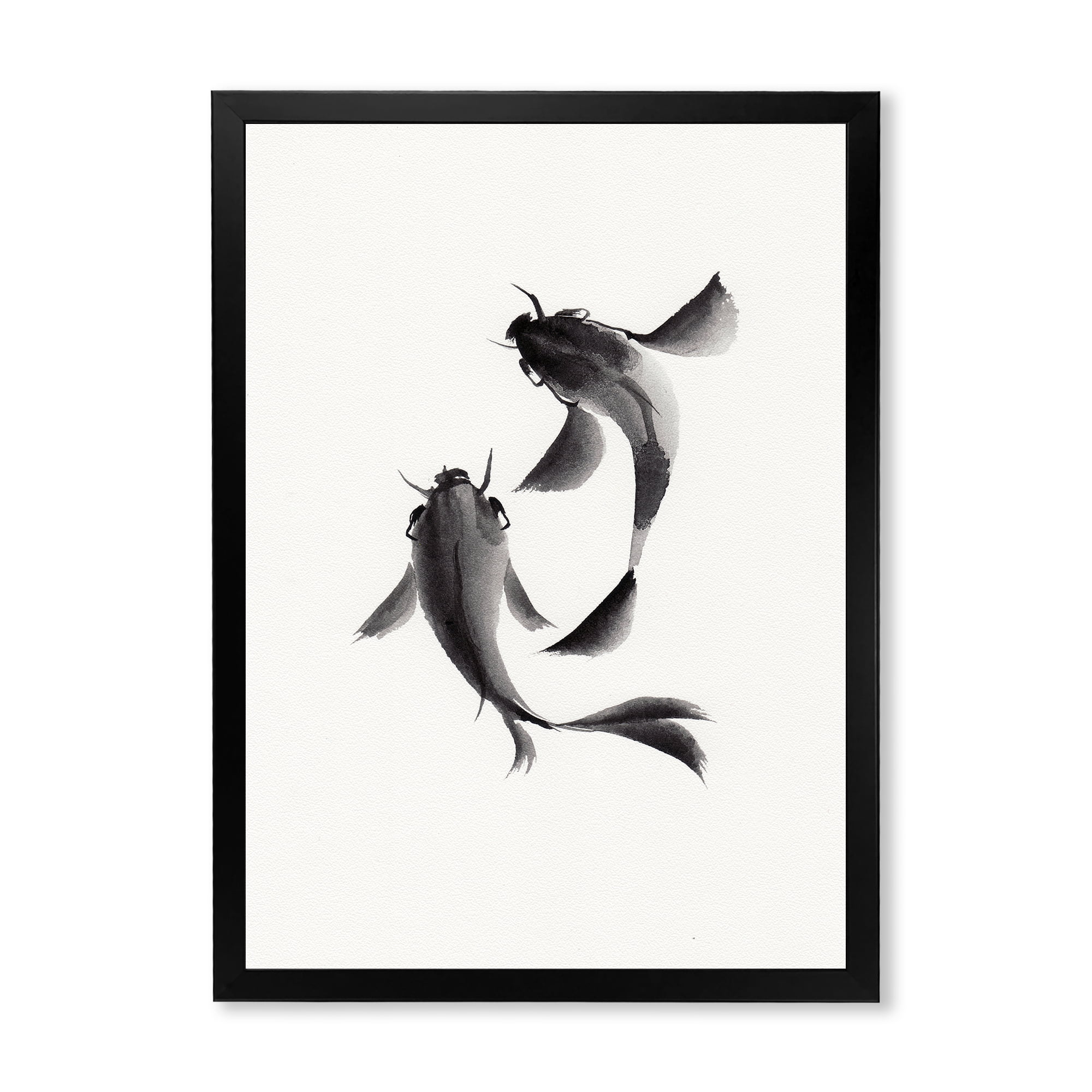 Designart 'Black and White Vintage Fish II' Nautical & Coastal Framed Art Print