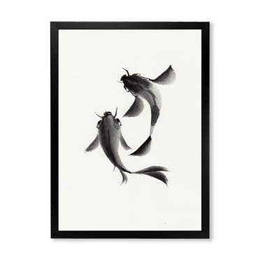 Designart 'Black and White Vintage Fish II' Nautical & Coastal Framed Art Print