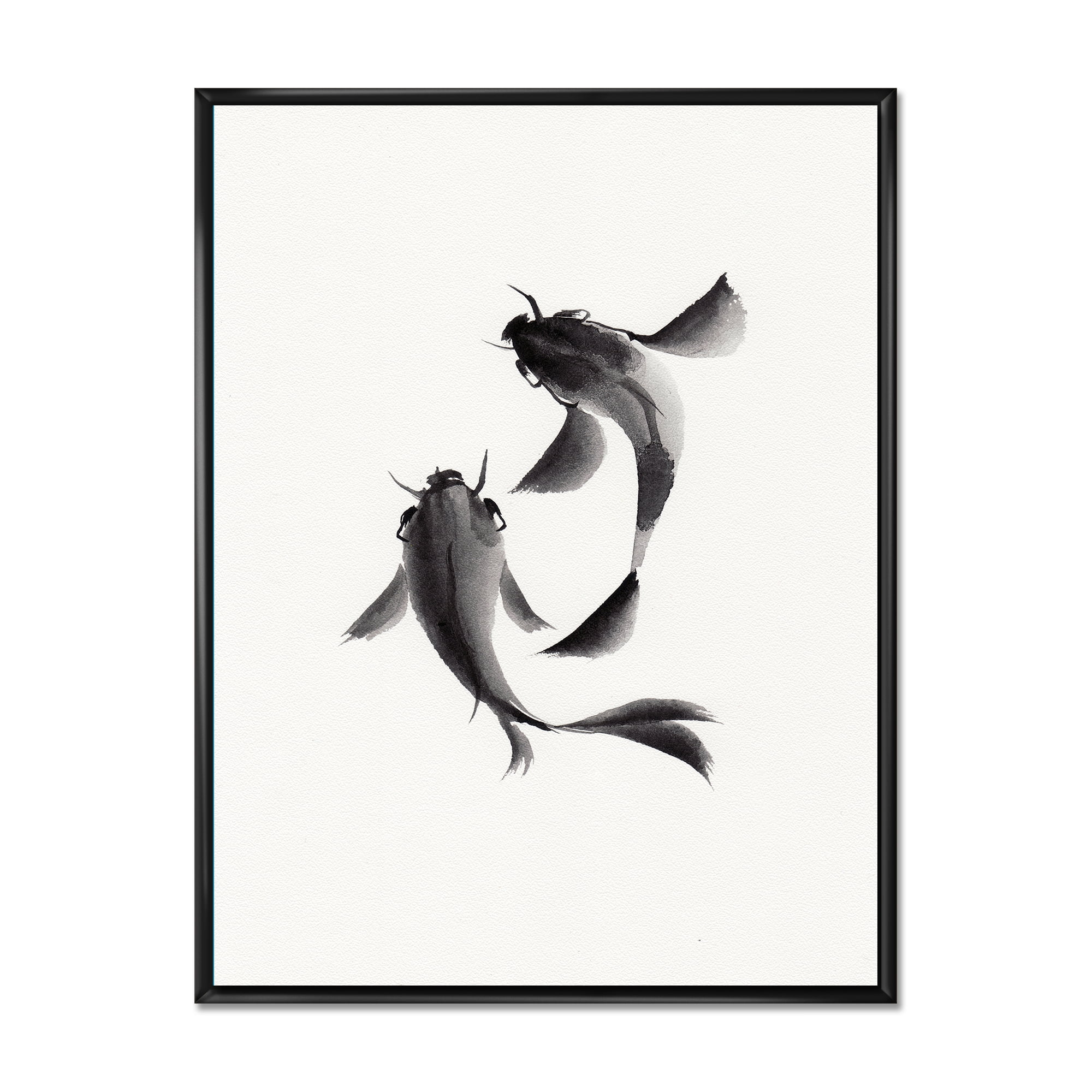 Designart 'Black and White Vintage Fish II' Nautical & Coastal Framed Canvas Wall Art Print