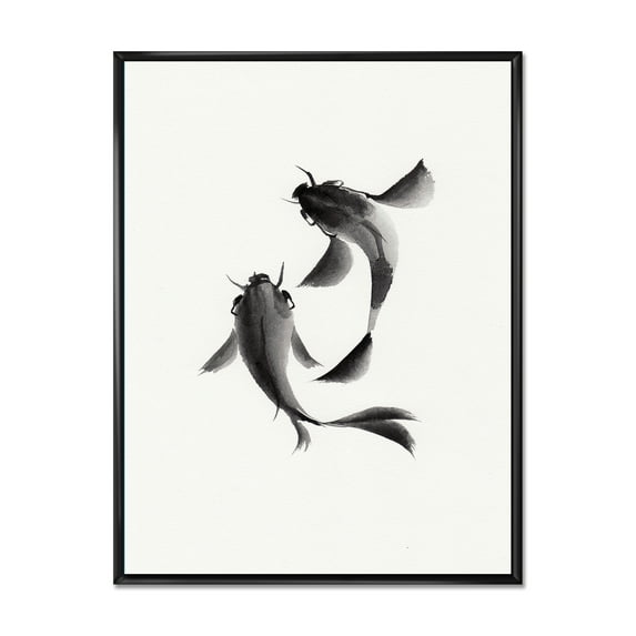 Designart 'Black and White Vintage Fish II' Nautical & Coastal Framed Canvas Wall Art Print