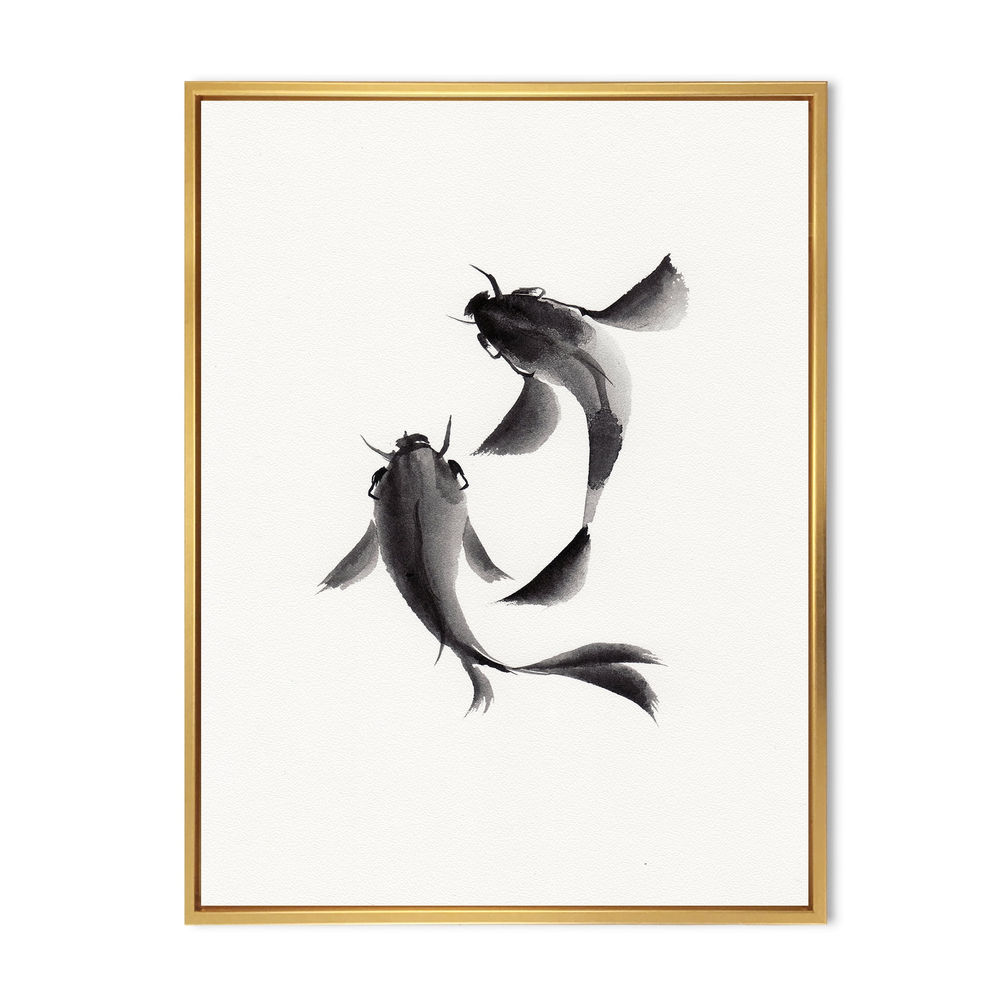 Designart 'Black and White Vintage Fish II' Nautical & Coastal Framed Canvas Wall Art Print