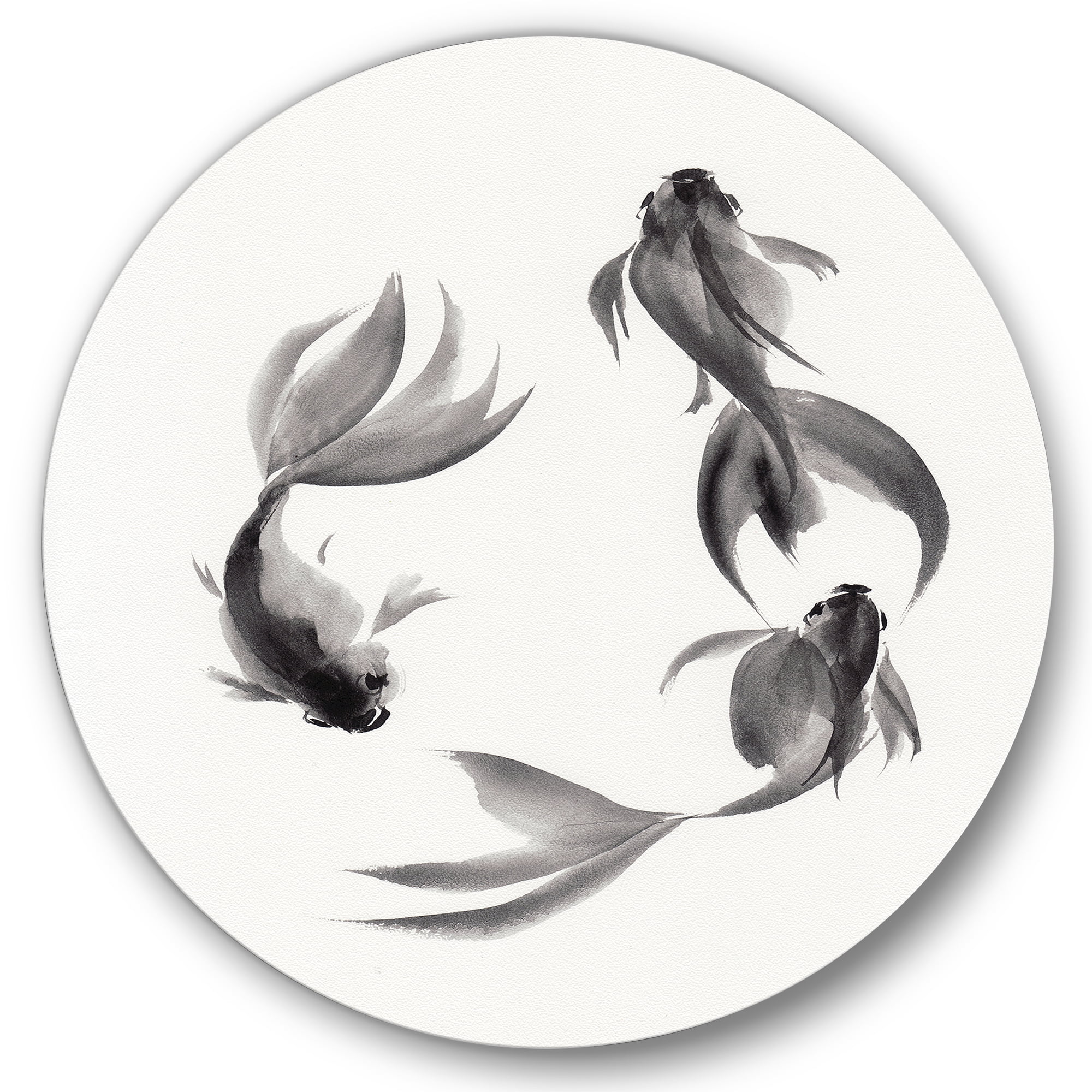 Designart 'Black and White Vintage Fish III' Nautical & Coastal Circle Metal Wall Art 29x29 - Disc of 29