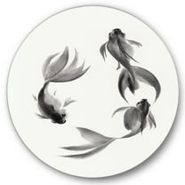 Designart 'Black and White Vintage Fish III' Nautical & Coastal Circle Metal Wall Art 36x36 - Disc of 36