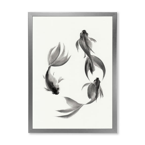 Designart 'Black and White Vintage Fish III' Nautical & Coastal Framed Art Print