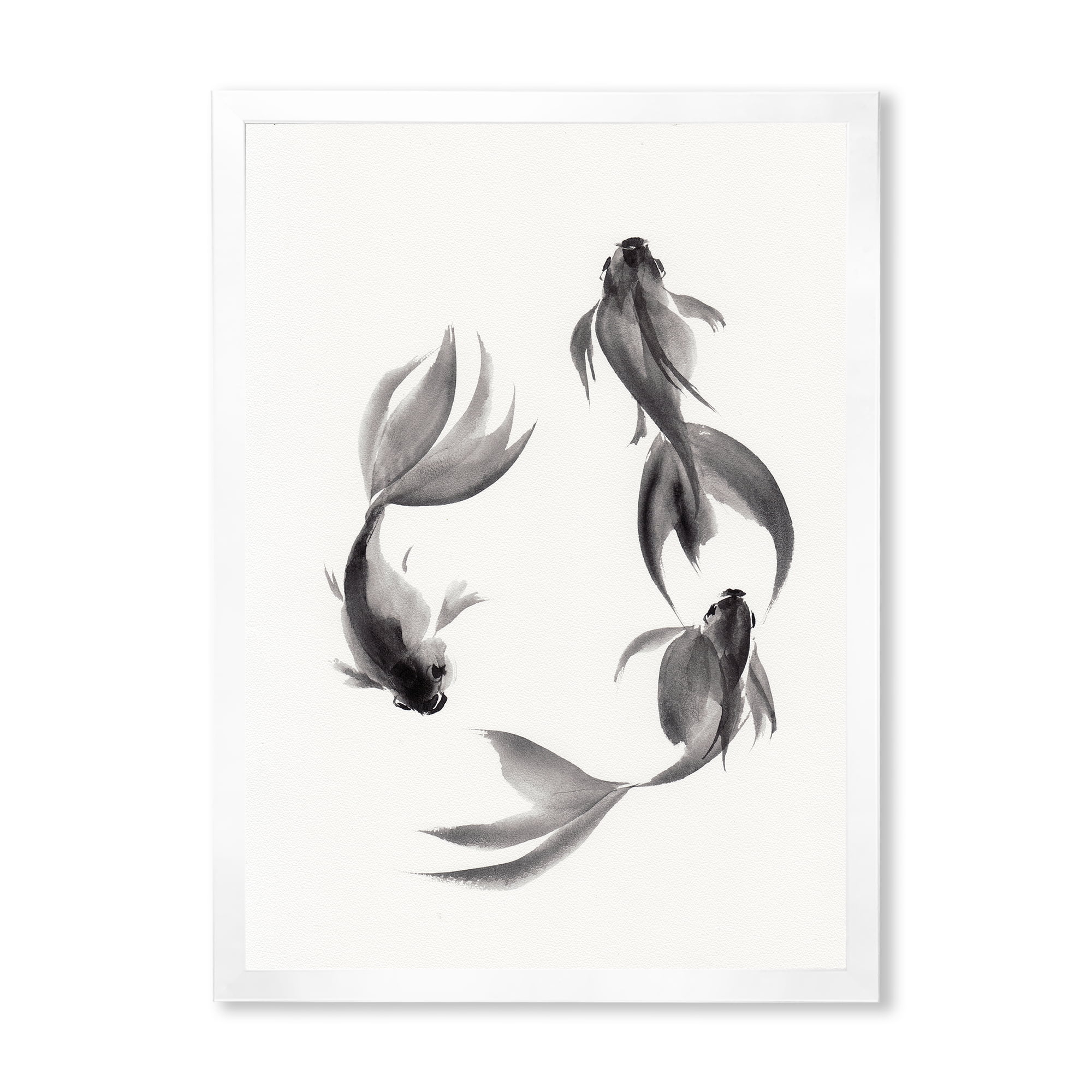 Designart 'Black and White Vintage Fish III' Nautical & Coastal Framed Art Print