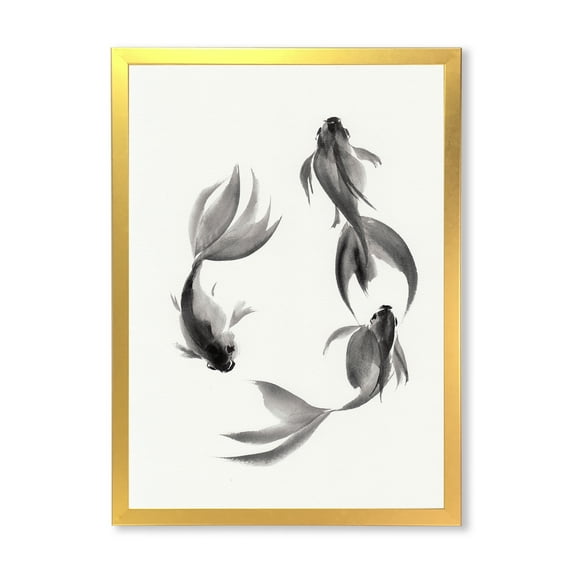 Designart 'Black and White Vintage Fish III' Nautical & Coastal Framed Art Print