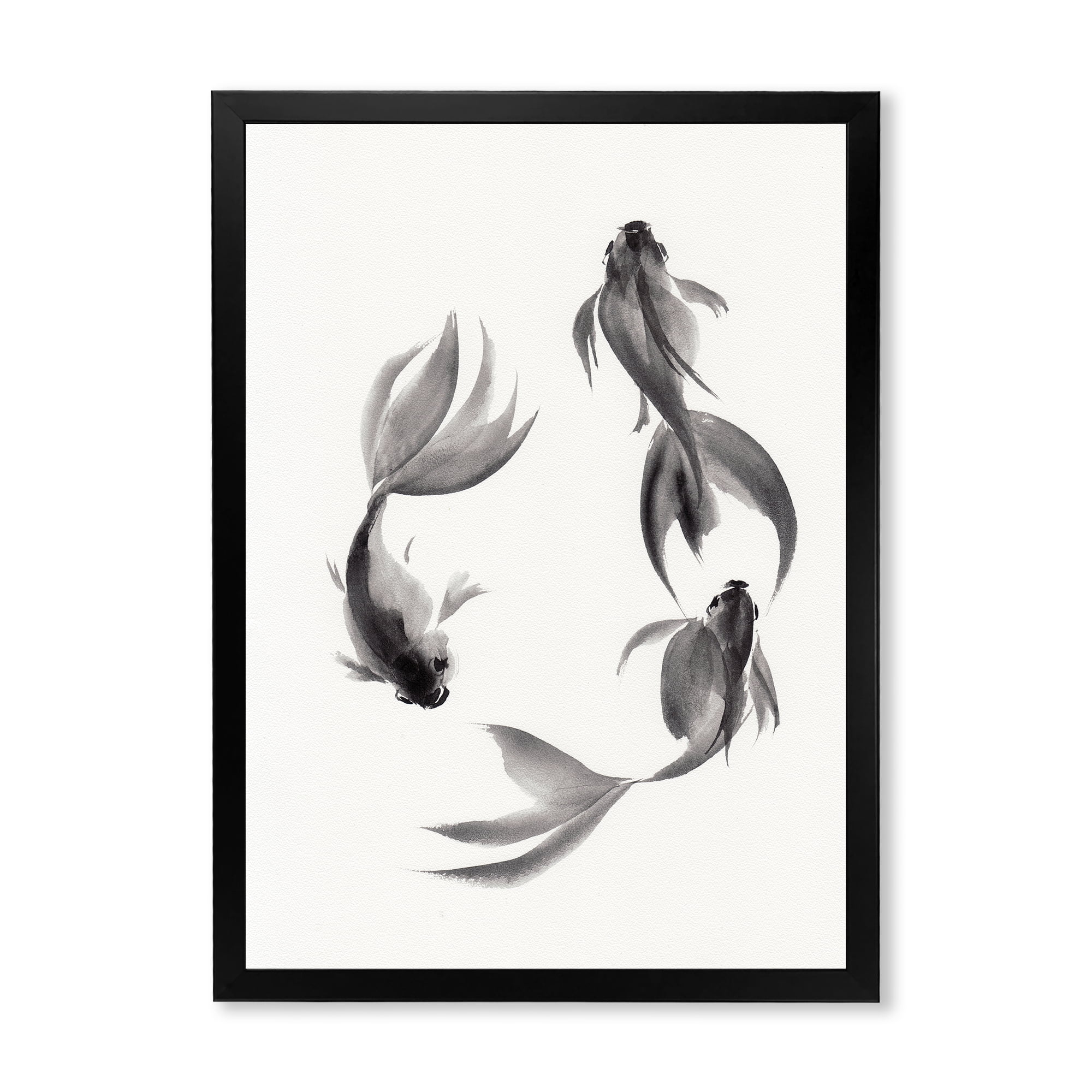 Designart 'Black and White Vintage Fish III' Nautical & Coastal Framed Art Print