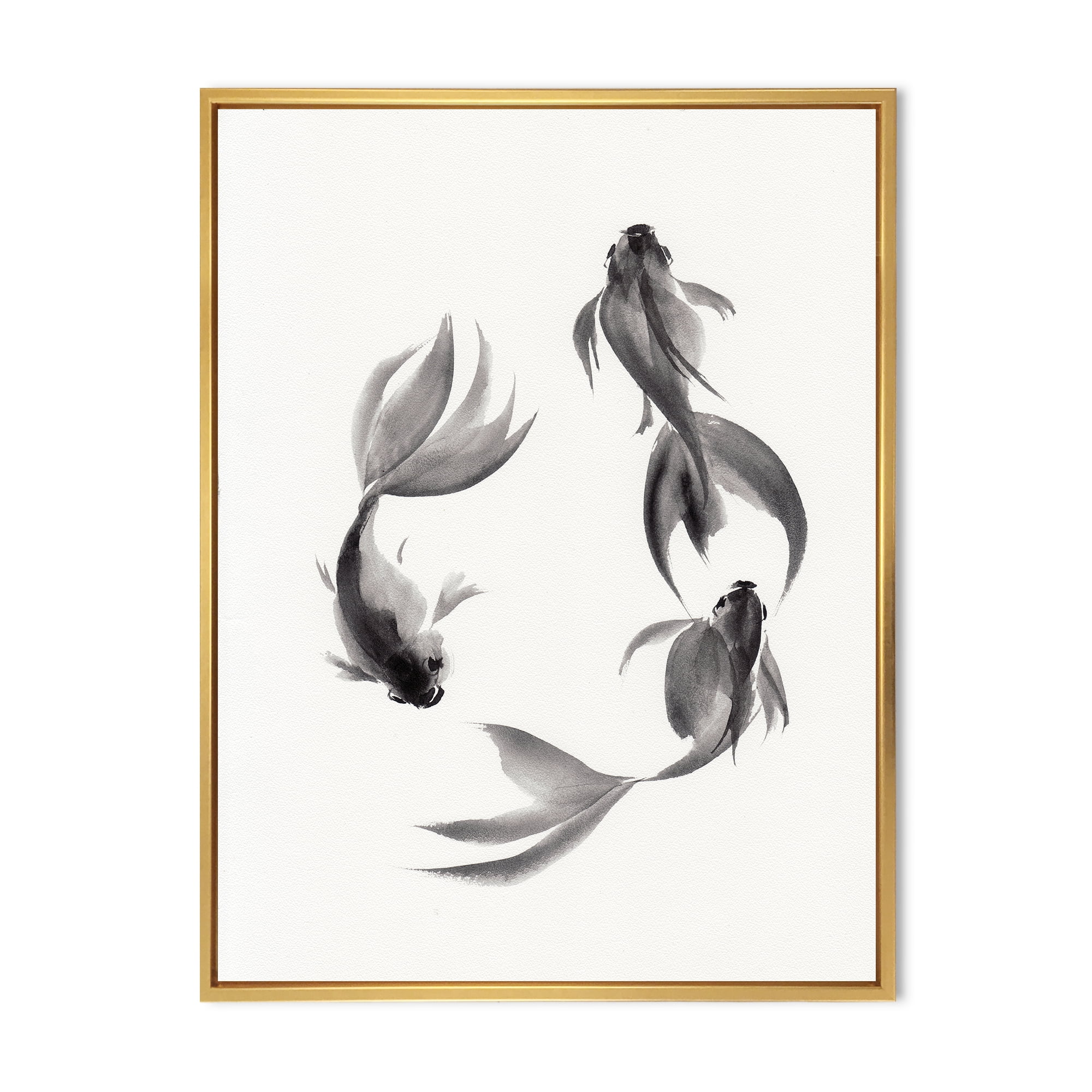 Designart 'Black and White Vintage Fish III' Nautical & Coastal Framed Canvas Wall Art Print