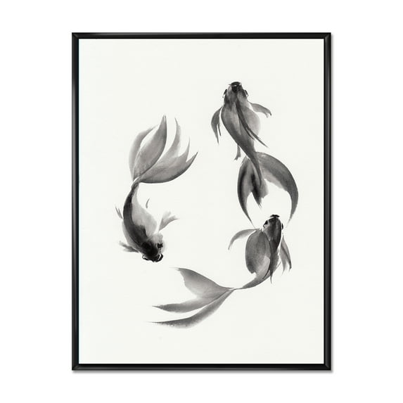 Designart 'Black and White Vintage Fish III' Nautical & Coastal Framed Canvas Wall Art Print