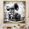 thumbnail image 1 of Designart "Black and White Vintage Phonographs" Fashion Framed Wall Art Decor - Glam Grey Phonographs Entryway Framed Wall Art, 1 of 6