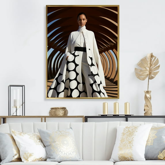 Designart "Black and White Women's Fashion Elegance I" Fashion Framed Wall Art - Glam White Fashion Living Room Framed Canvas Art
