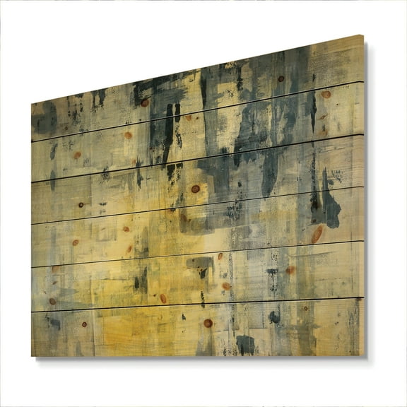 Designart 'Black and Yellow Element' Modern & Contemporary Print on Natural Pine Wood