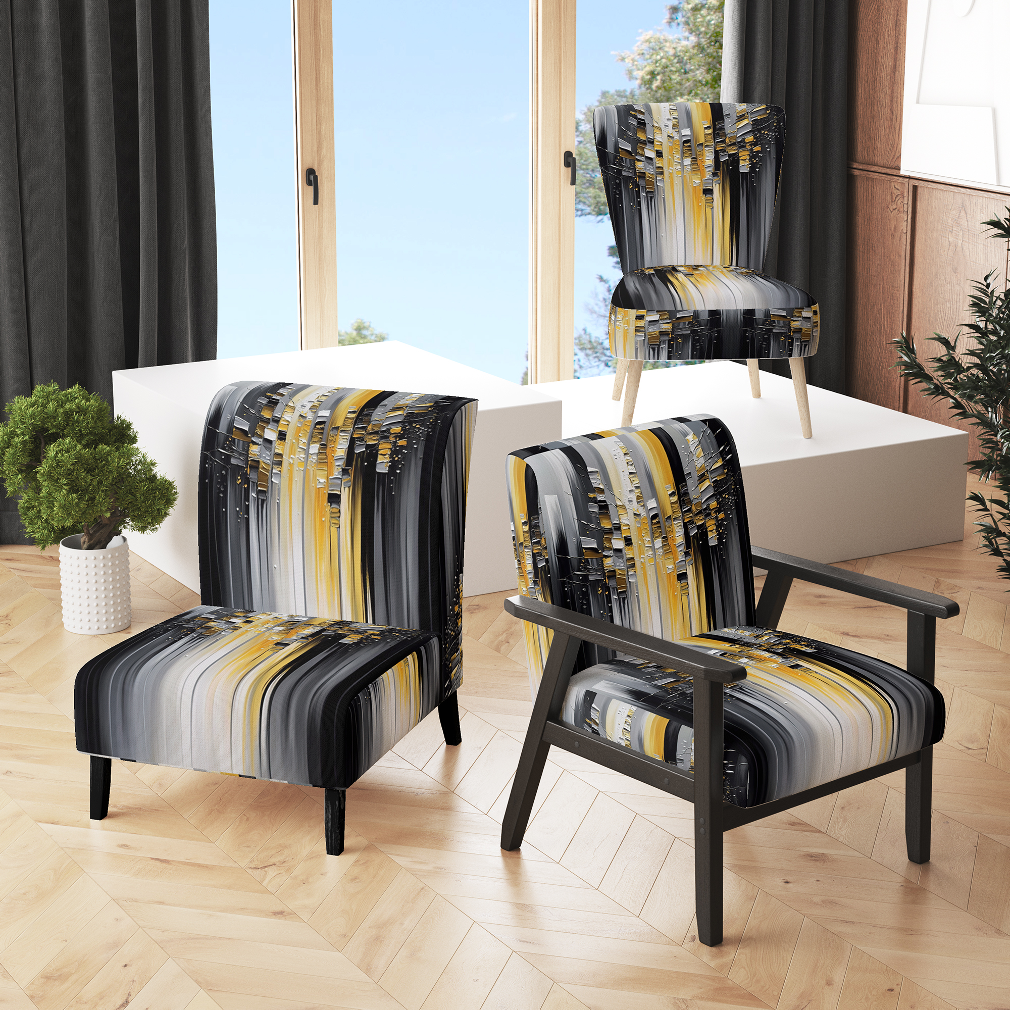 Designart "Black and Yellow Geometric Abstraction I" Black Abstract