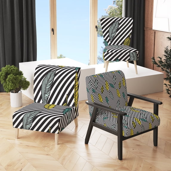 Designart "Black and Yellow Tropical Floral" Upholstered Patterned Accent Chair and Arm Chair