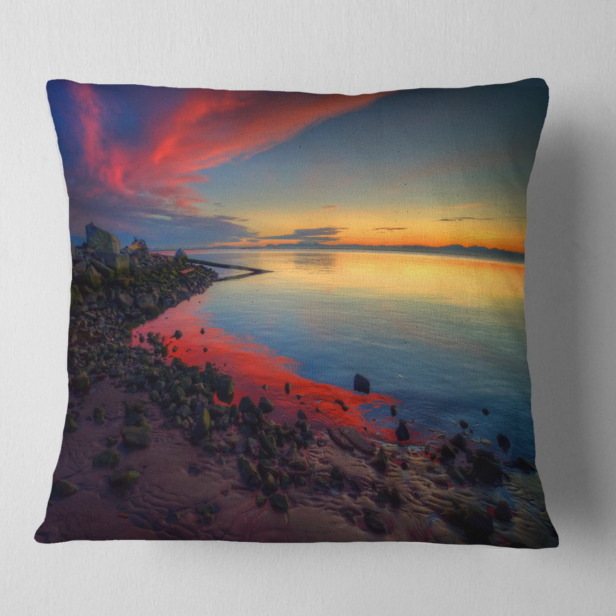Designart Blasts of Color at the Sunset - Seashore Throw Pillow - 16x16