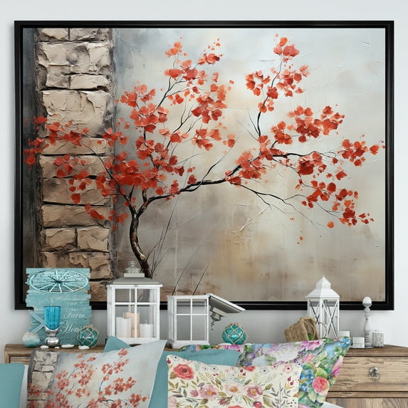 Designart "Blaze Of Red Maple III" Tree Maple Floater Framed Wall Decor