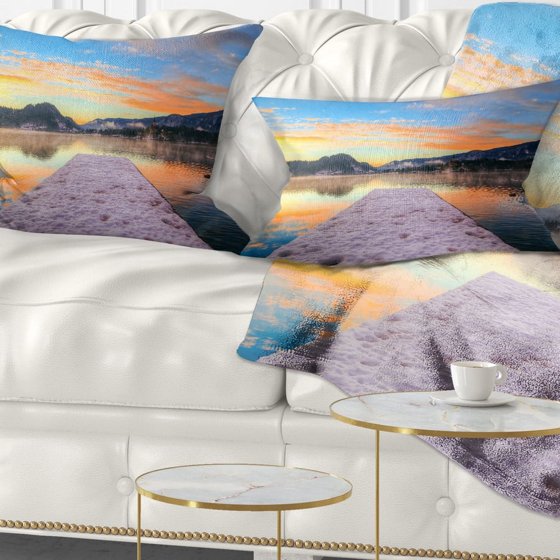 Designart Bled With Lake in Winter Slovenia - Bridge Throw Pillow - 12x20