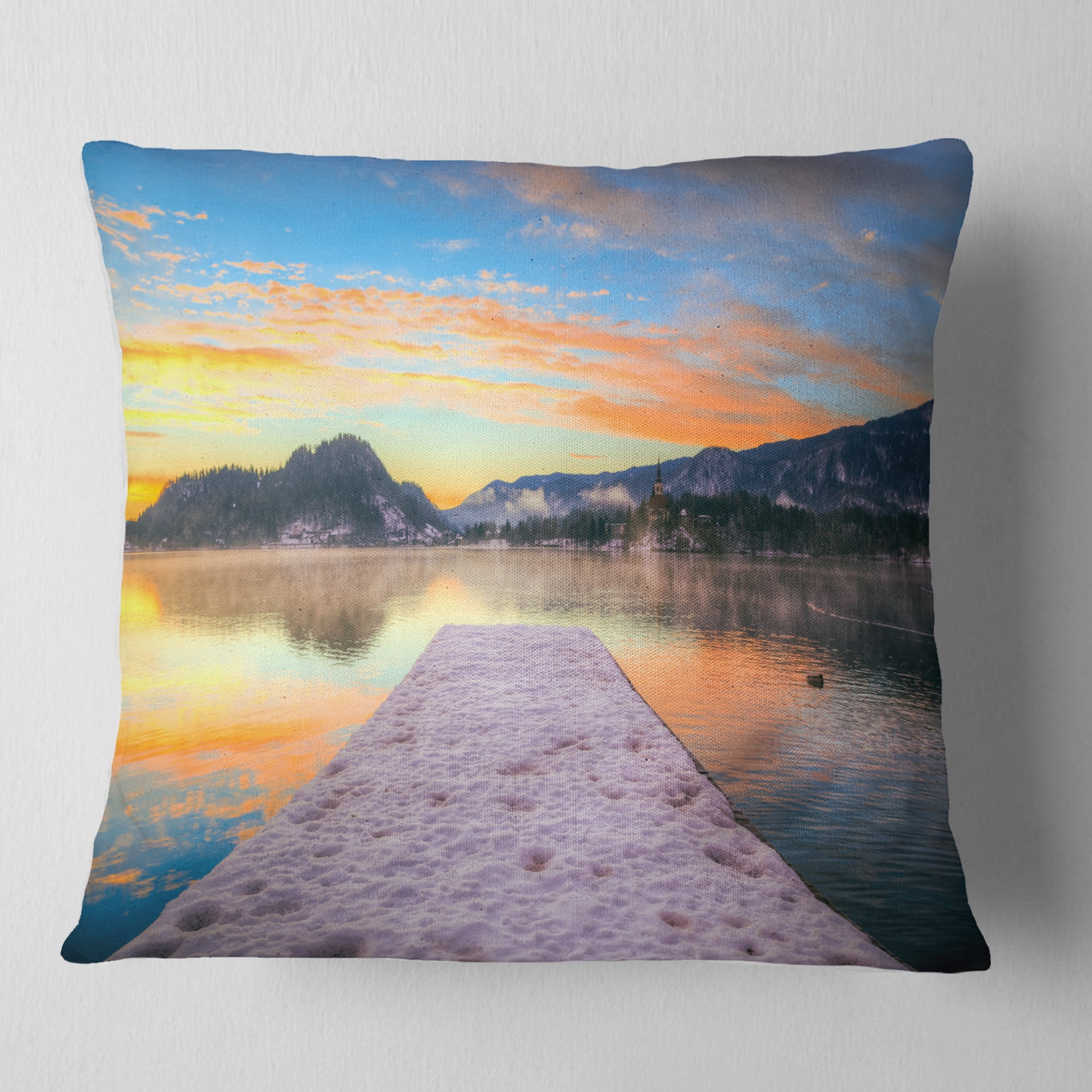 Designart Bled With Lake in Winter Slovenia - Bridge Throw Pillow - 18x18