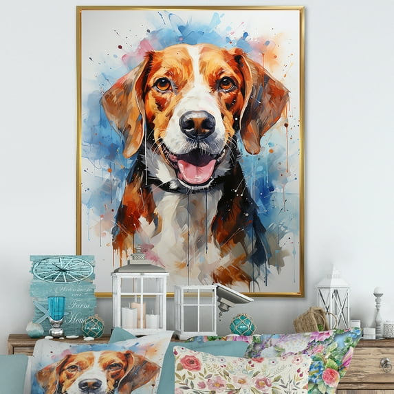 Designart "Blissful Beagle III" Animals Dog Floater Framed Canvas Art Print