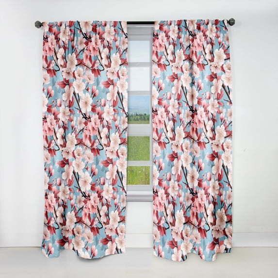 Designart "Blissful Cherry Blossoms II" Oriental Blackout Curtain Single Panel
