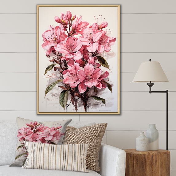 Designart "Blissful Floral Adornment I" Rhododendron Floater Framed Canvas Art Print