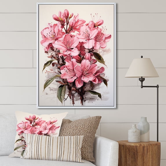 Designart "Blissful Floral Adornment I" Rhododendron Floater Framed Canvas Art Print