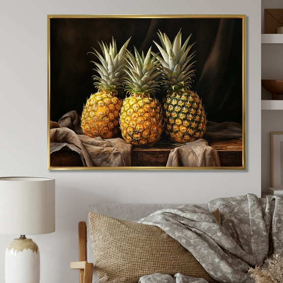 Designart "Blissful Juicy Pineapple" Pineapples Floater Framed Canvas Art Print
