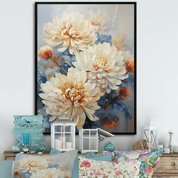 Designart "Blissful Mums In Soft Garden Colors" Mums Floater Framed Wall Decor