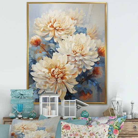 Designart "Blissful Mums In Soft Garden Colors" Mums Floater Framed Wall Decor